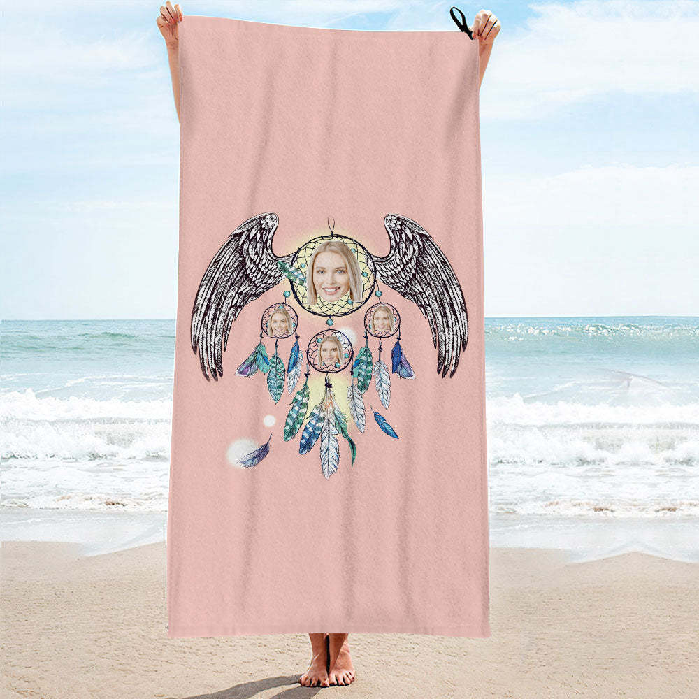 Custom Face Dreamcatcher Beach Towel Personalized Photo Beach Towel Funny Gift