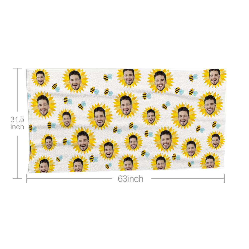 Custom Face White Sunflower Beach Towel Personalized Photo Beach Towel Funny Gift