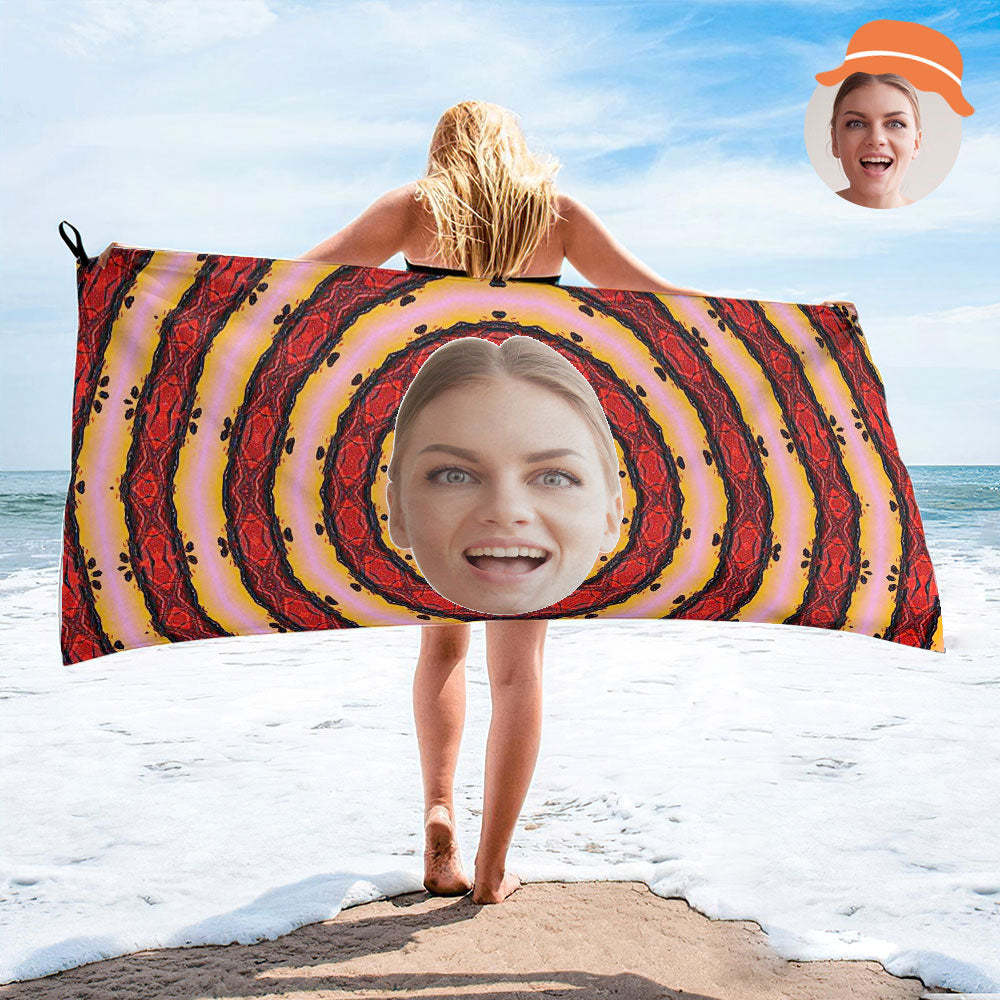 Custom Face Red Vortex Beach Towel Personalized Photo Beach Towel Funny Gift