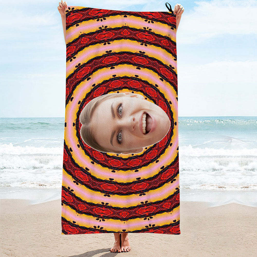 Custom Face Red Vortex Beach Towel Personalized Photo Beach Towel Funny Gift