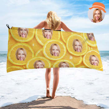 Custom Face Orange Beach Towel Personalized Photo Beach Towel Funny Gift