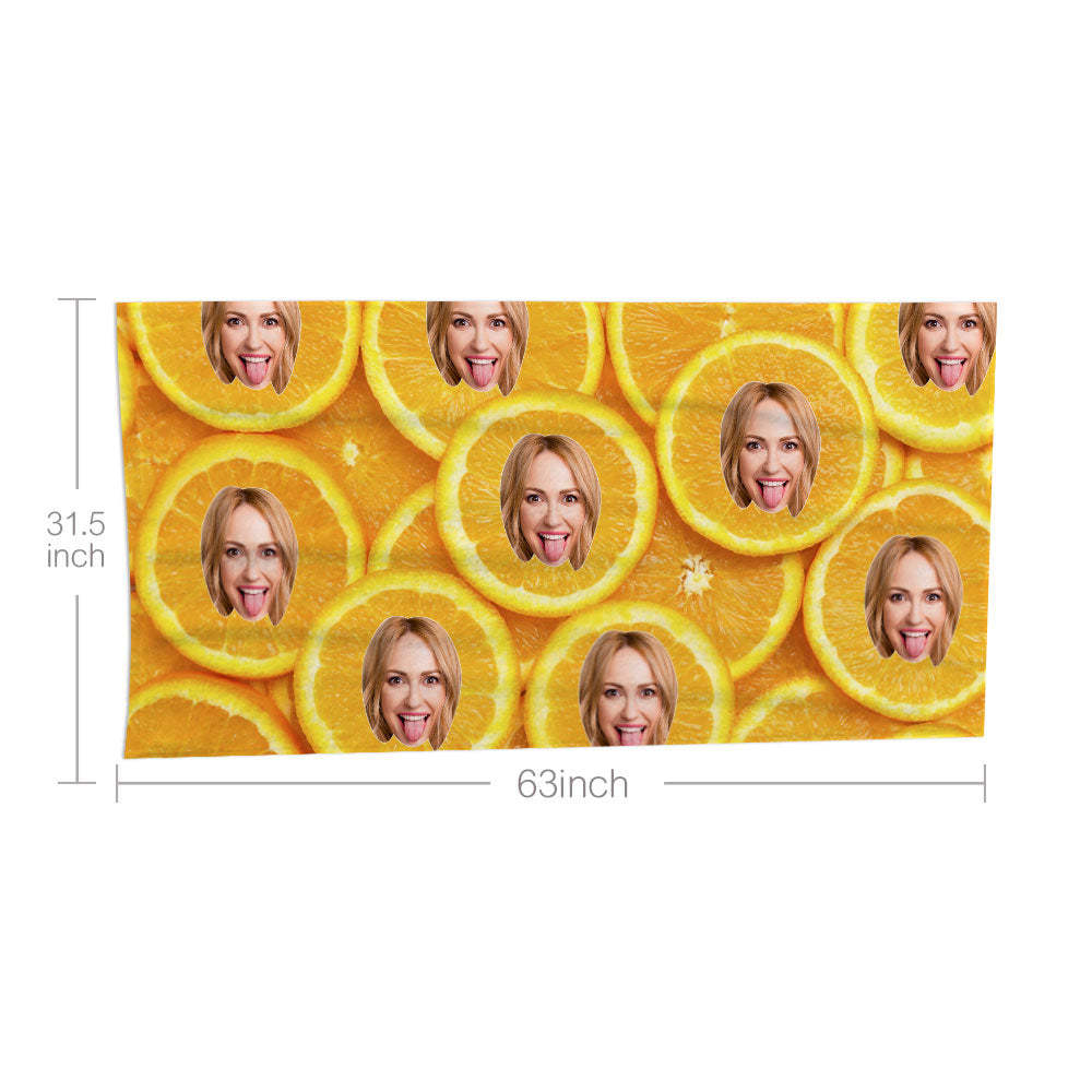 Custom Face Orange Beach Towel Personalized Photo Beach Towel Funny Gift