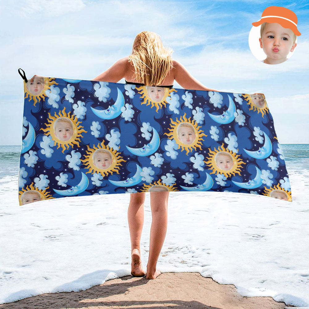 Custom Face Blue Moon Beach Towel Personalized Photo Beach Towel Funny Gift