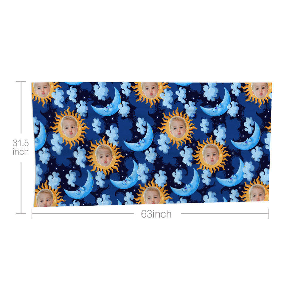 Custom Face Blue Moon Beach Towel Personalized Photo Beach Towel Funny Gift