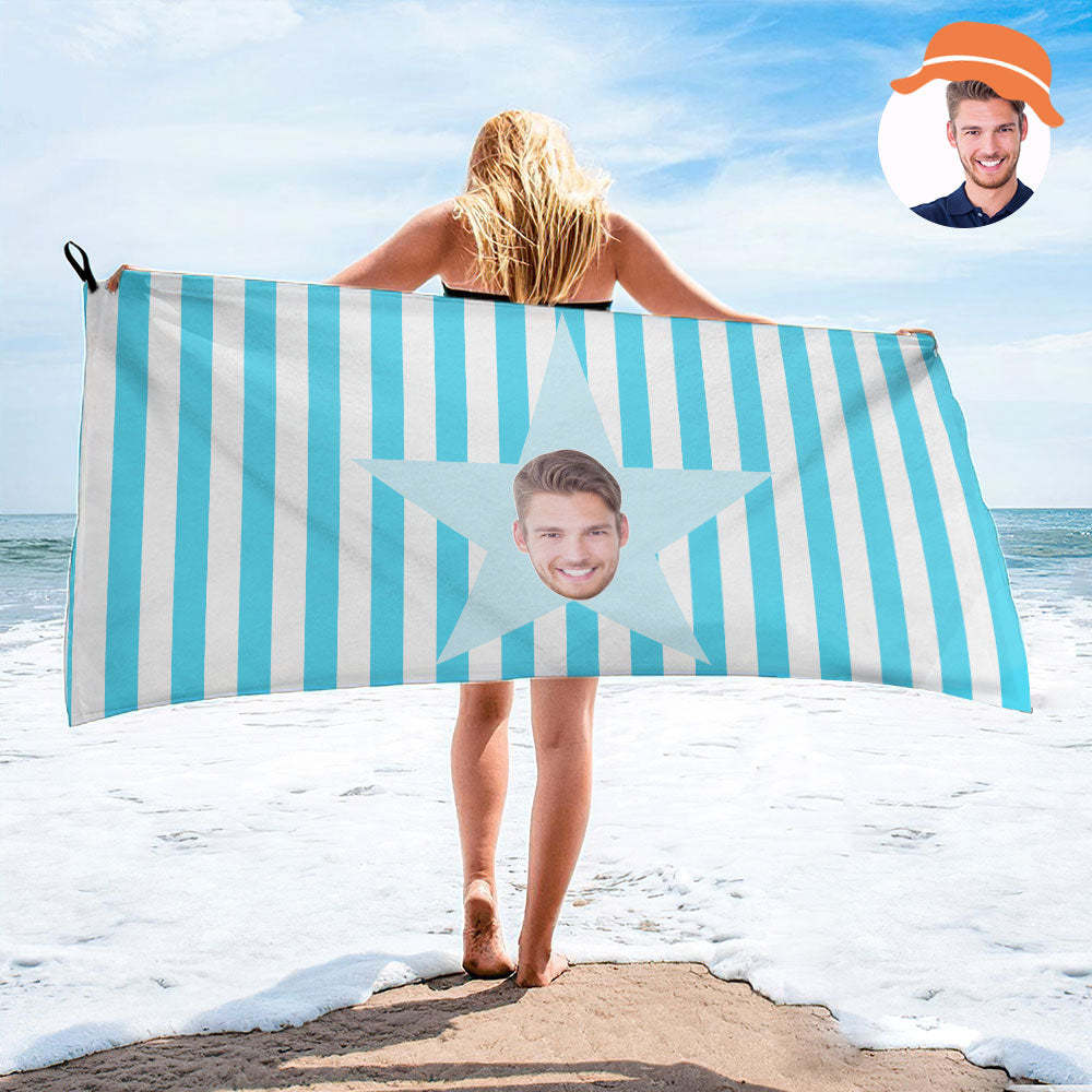 Custom Face Star Beach Towel Personalized Photo Beach Towel Funny Gift