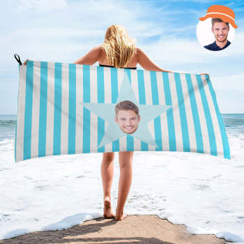 Custom Face Star Beach Towel Personalized Photo Beach Towel Funny Gift