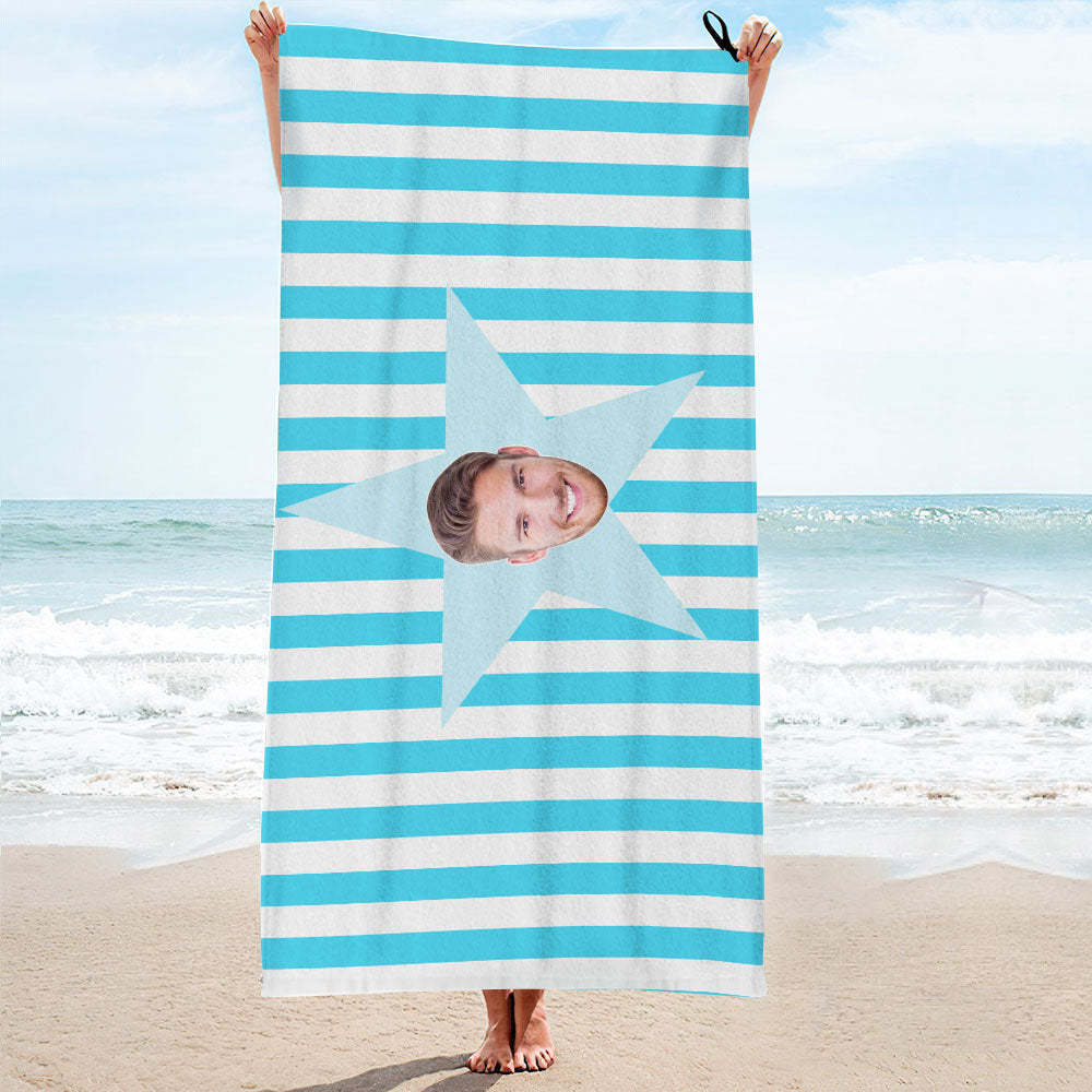 Custom Face Star Beach Towel Personalized Photo Beach Towel Funny Gift