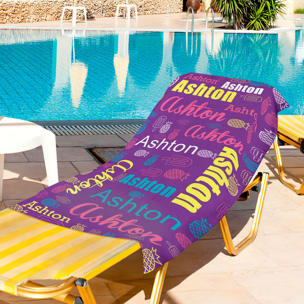 Personalized Bath Towel Custom Name Word-Art Beach Towel Gift for Family - MyFaceTshirt