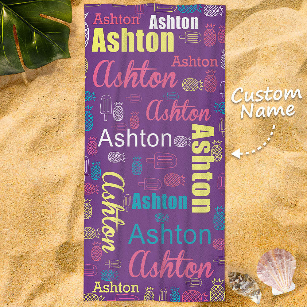Personalized Bath Towel Custom Name Word-Art Beach Towel Gift for Family - MyFaceTshirt