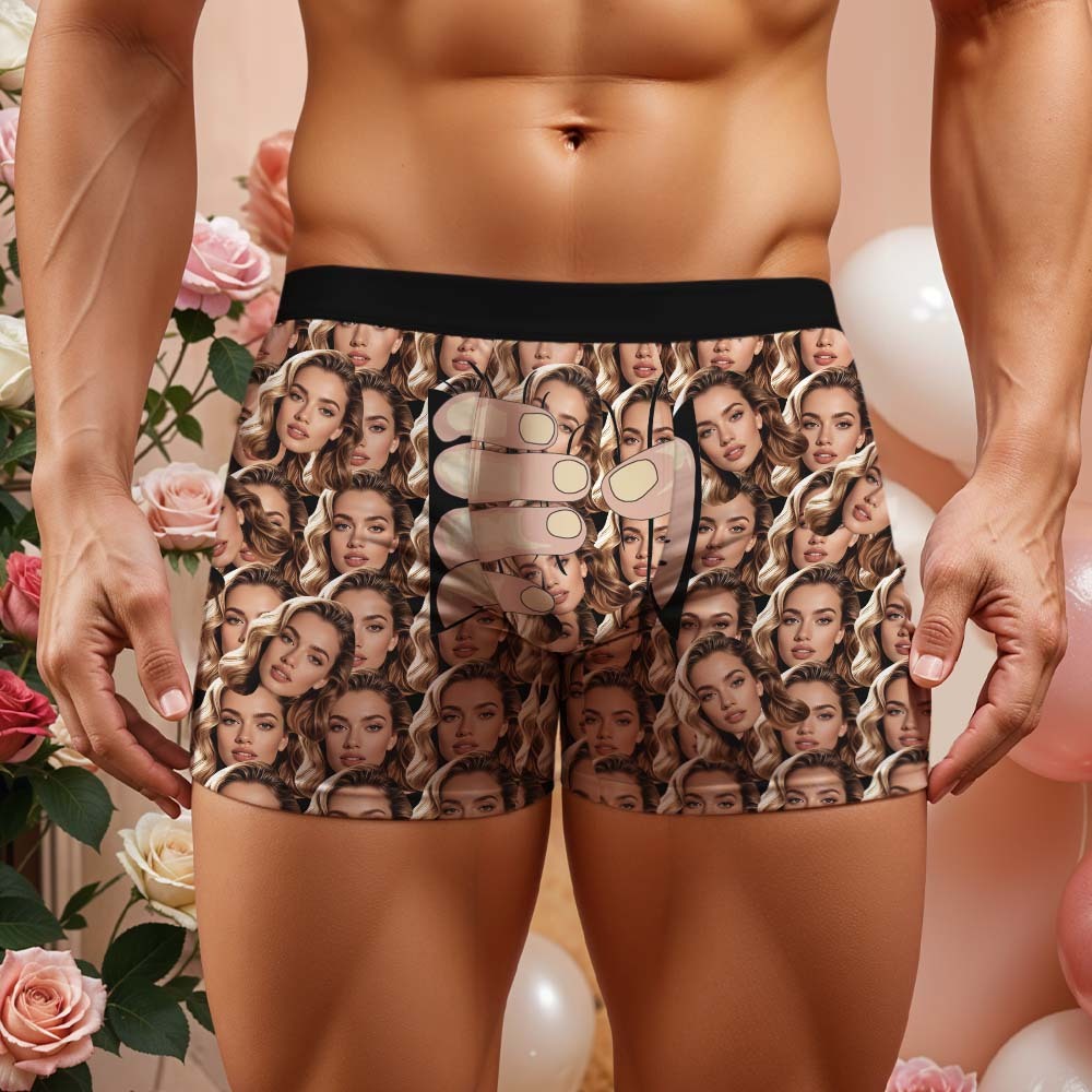 Custom Men's Boxers Personalized Underwear with Face Brown Hand Men's All-Over Print Boxer Briefs