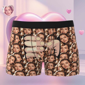 Custom Men's Boxers Personalized Underwear with Face Brown Hand Men's All-Over Print Boxer Briefs