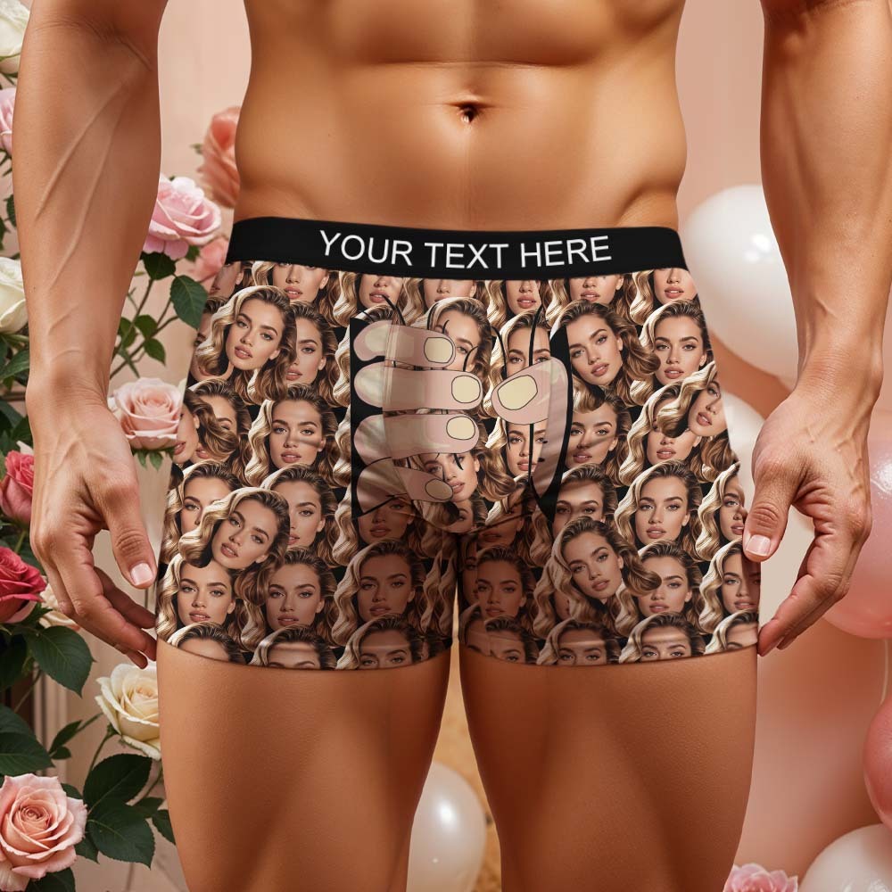 Custom Men's Boxers Personalized Underwear with Face Brown Hand Men's All-Over Print Boxer Briefs