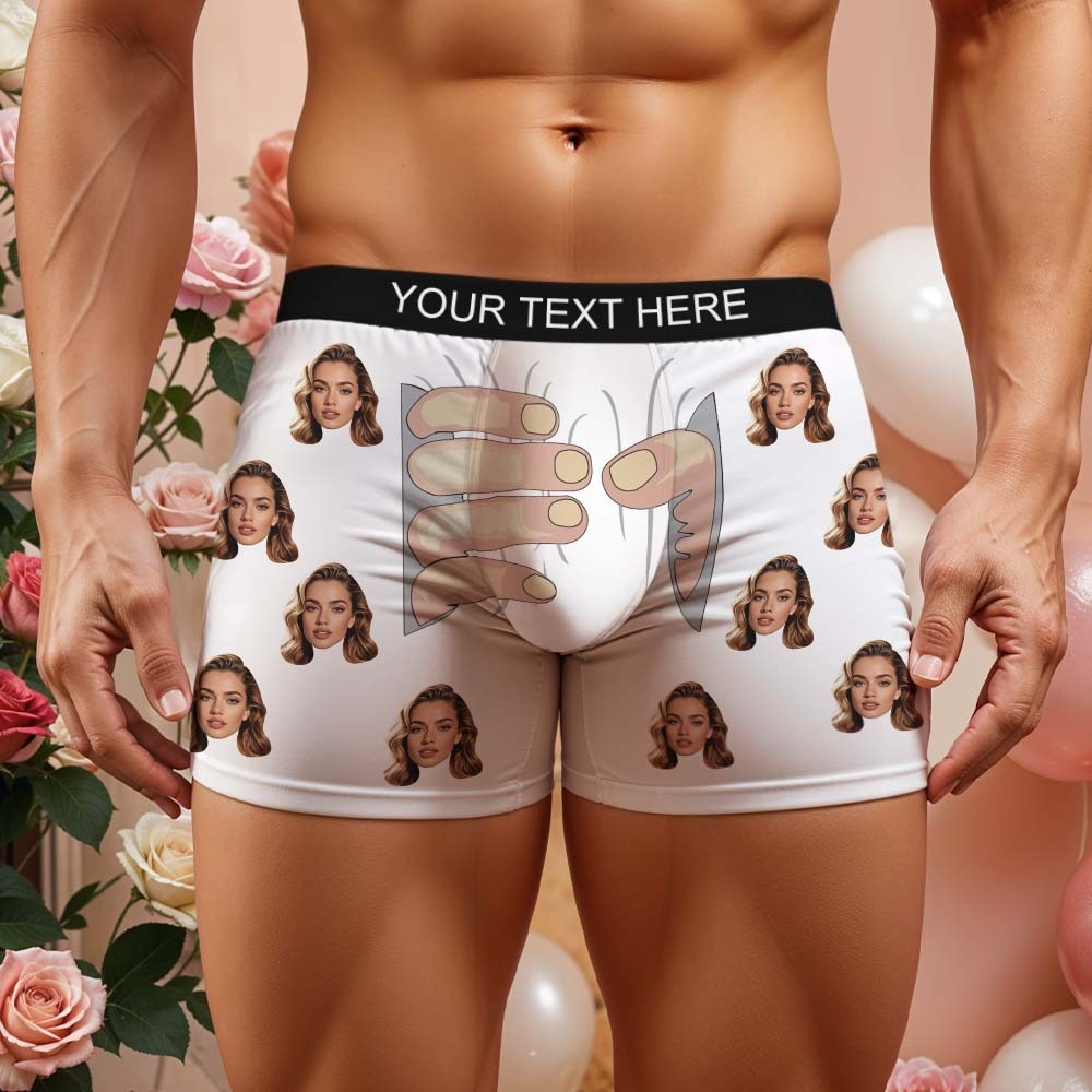 Custom Men's Boxers Personalized Underwear with Face Custom Black Hand All-Over Print Boxer Briefs