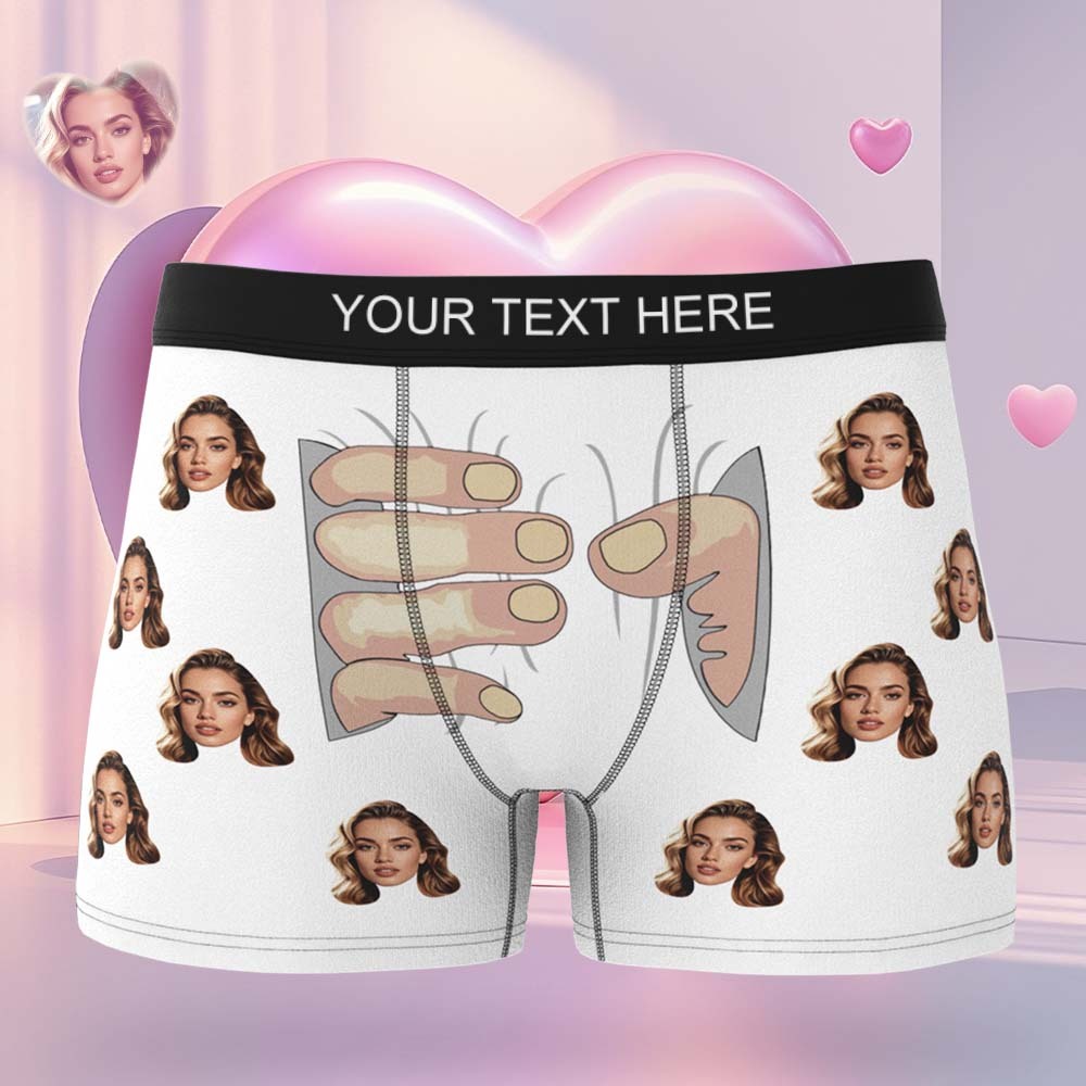 Custom Men's Boxers Personalized Underwear with Face Custom Black Hand All-Over Print Boxer Briefs