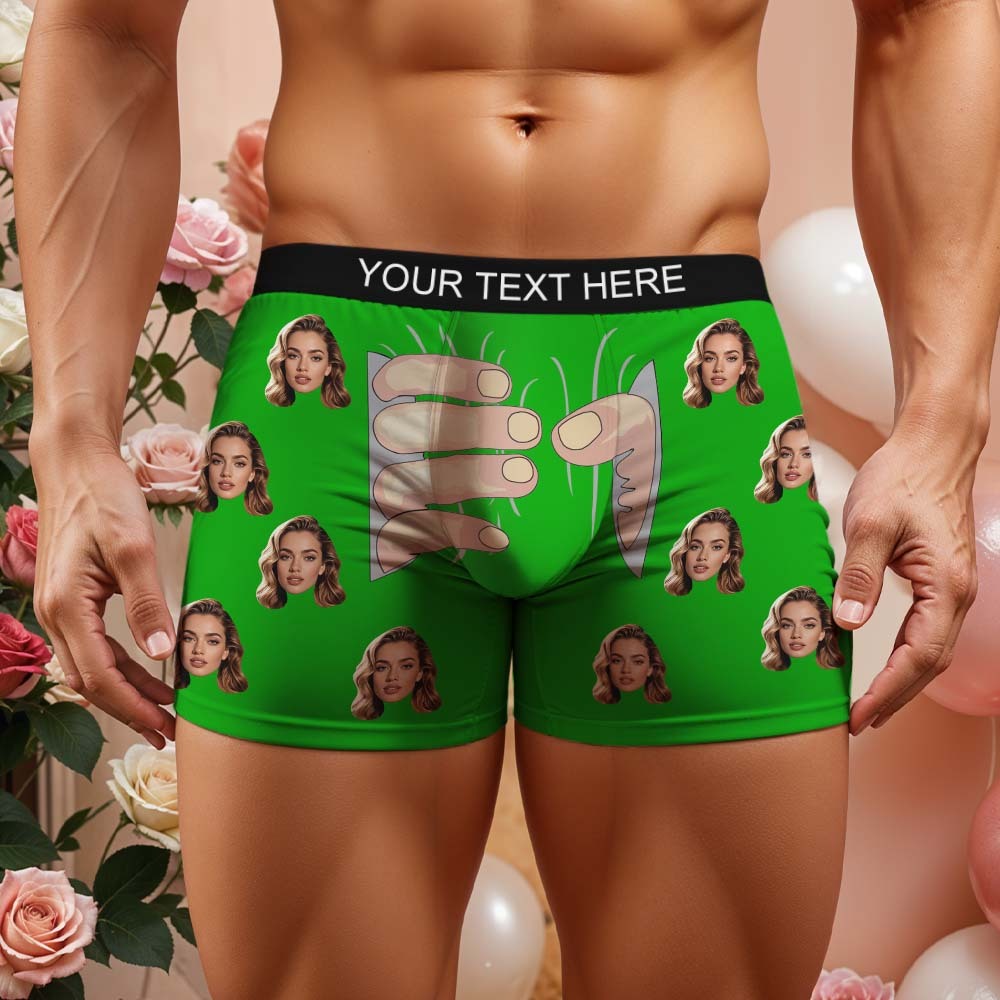 Custom Men's Boxers Personalized Underwear with Face Custom Black Hand All-Over Print Boxer Briefs