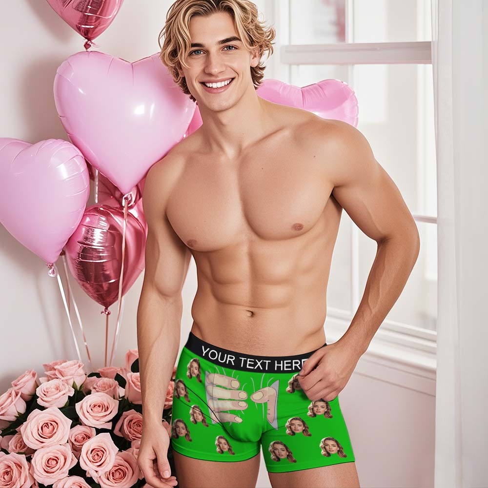 Custom Men's Boxers Personalized Underwear with Face Custom Black Hand All-Over Print Boxer Briefs