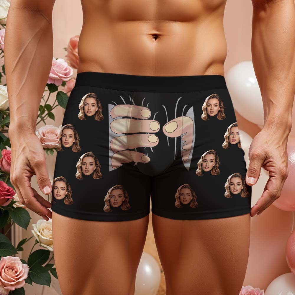 Custom Men's Boxers Personalized Underwear with Face Custom Black Hand All-Over Print Boxer Briefs