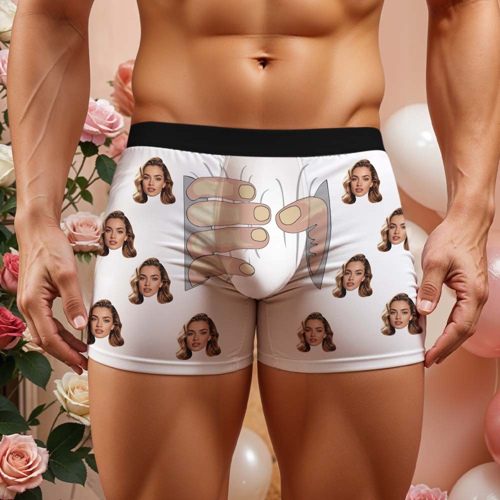 Custom Men's Boxers Personalized Underwear with Face Custom Black Hand All-Over Print Boxer Briefs