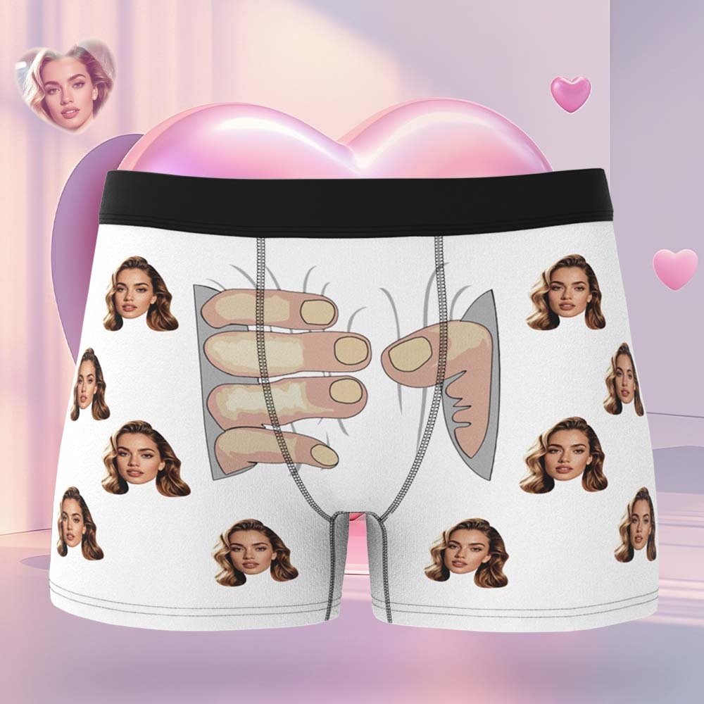 Custom Men's Boxers Personalized Underwear with Face Custom Black Hand All-Over Print Boxer Briefs