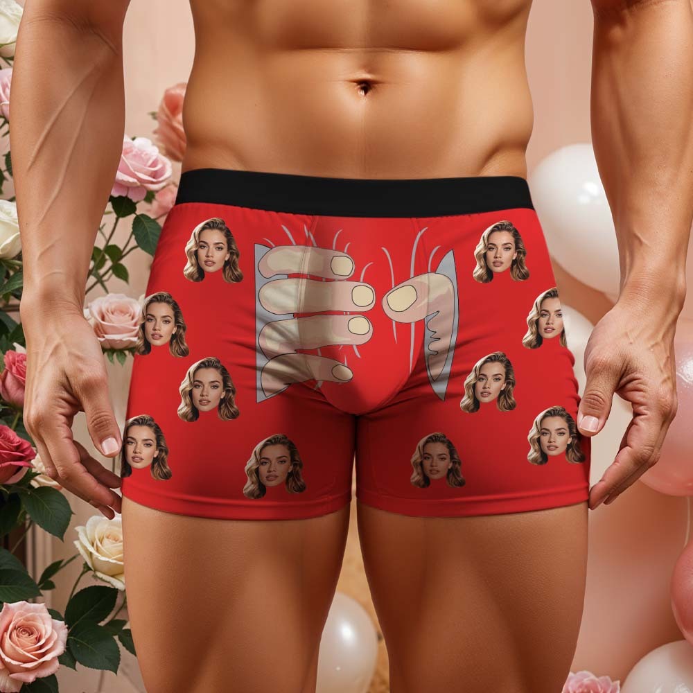 Custom Men's Boxers Personalized Underwear with Face Custom Black Hand All-Over Print Boxer Briefs