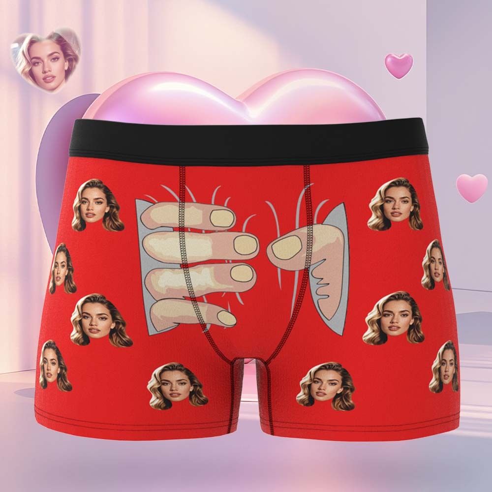 Custom Men's Boxers Personalized Underwear with Face Custom Black Hand All-Over Print Boxer Briefs