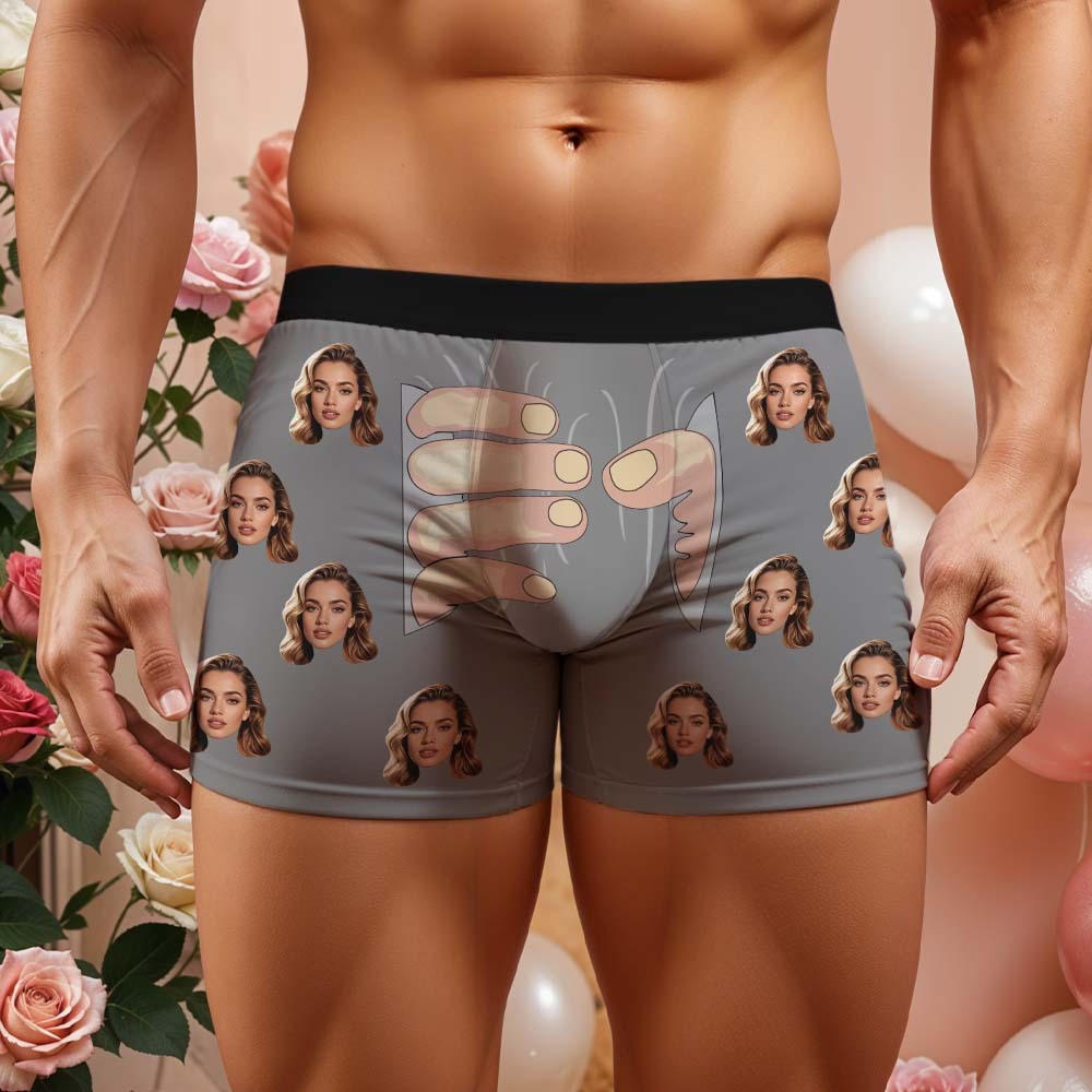 Custom Men's Boxers Personalized Underwear with Face Custom Black Hand All-Over Print Boxer Briefs