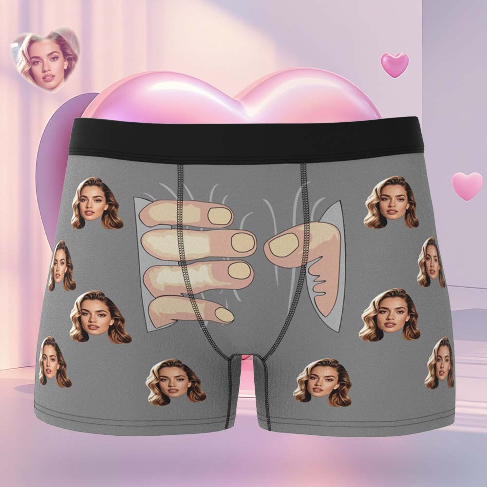 Custom Men's Boxers Personalized Underwear with Face Custom Black Hand All-Over Print Boxer Briefs