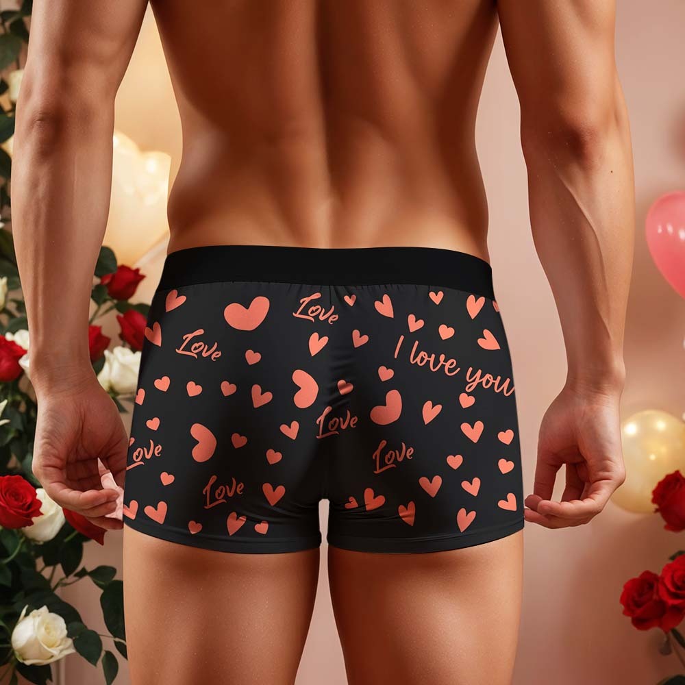 Custom Men's Face Boxer Underwear Personalized Boxer Briefs with Heart Pattern Special Present for Valentine's Day