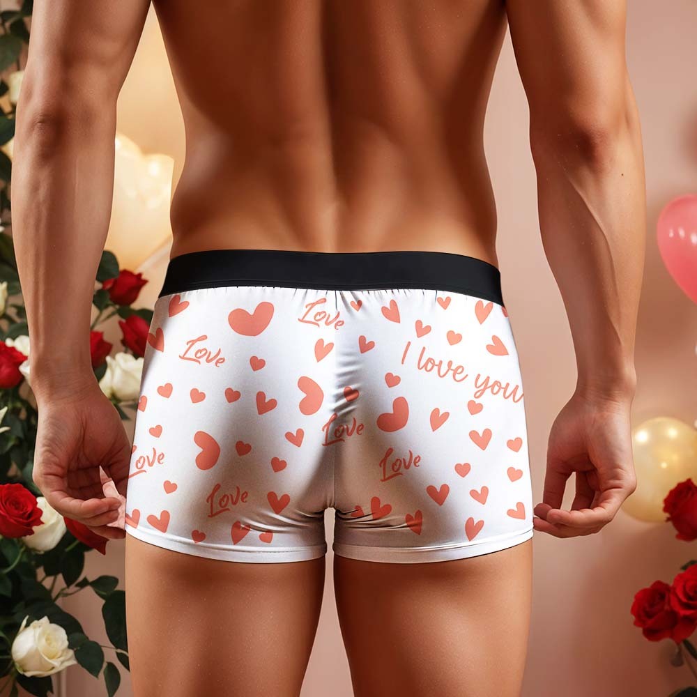 Custom Men's Face Boxer Underwear Personalized Boxer Briefs with Heart Pattern Special Present for Valentine's Day
