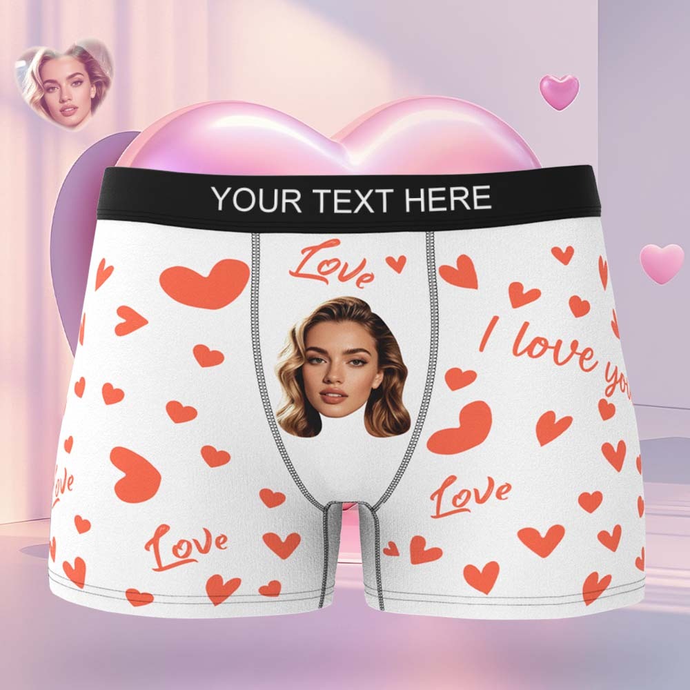 Custom Men's Face Boxer Underwear Personalized Boxer Briefs with Heart Pattern Special Present for Valentine's Day