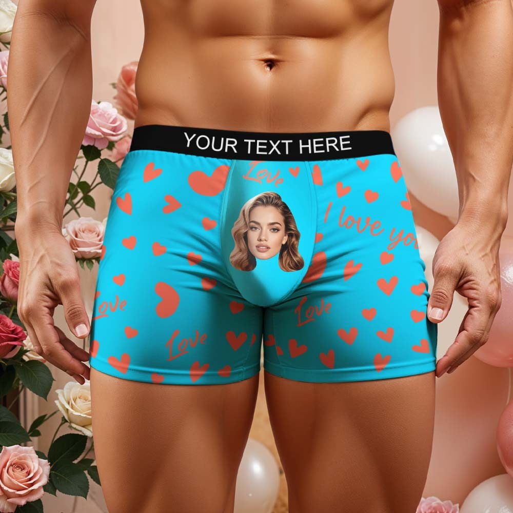 Custom Men's Face Boxer Underwear Personalized Boxer Briefs with Heart Pattern Special Present for Valentine's Day