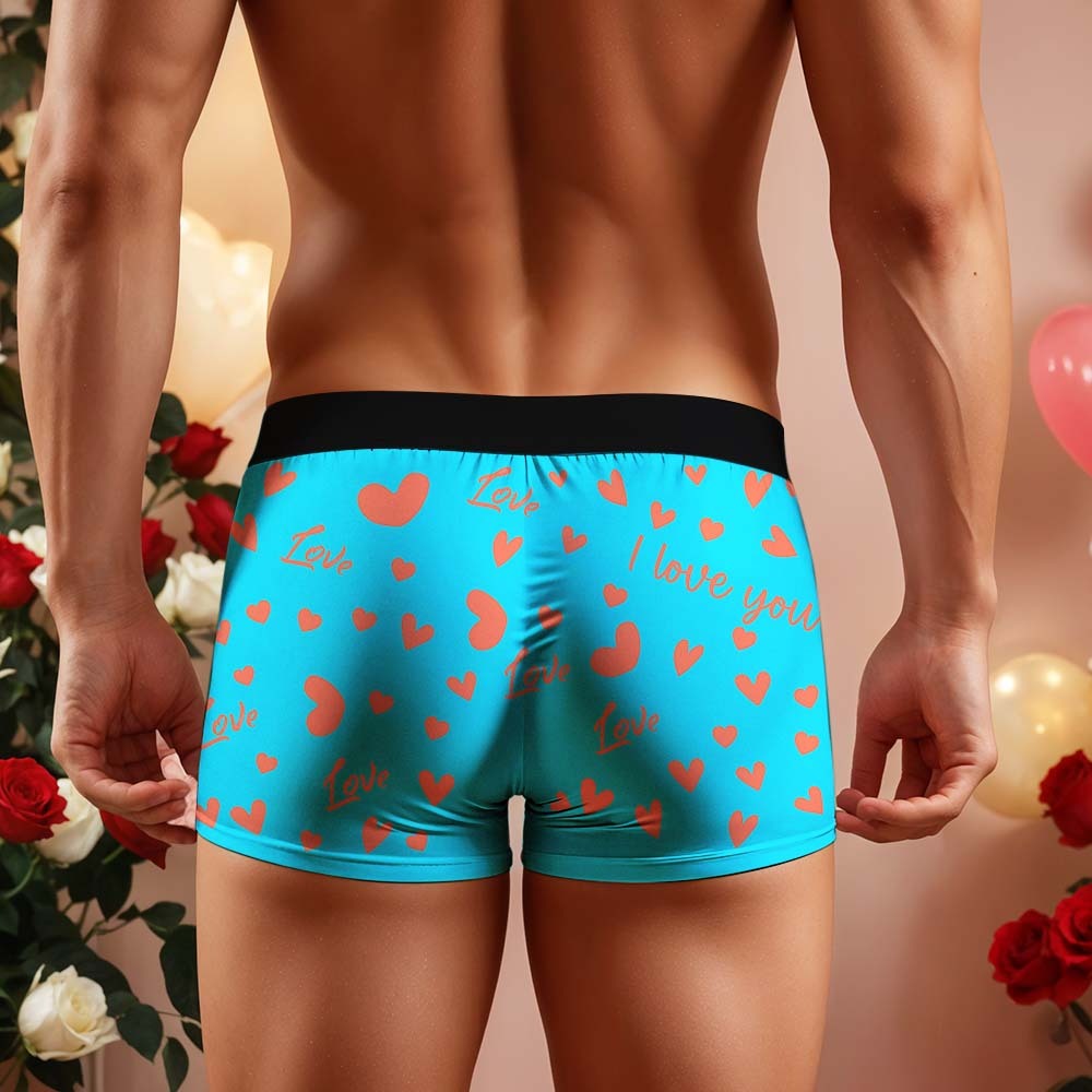 Custom Men's Face Boxer Underwear Personalized Boxer Briefs with Heart Pattern Special Present for Valentine's Day