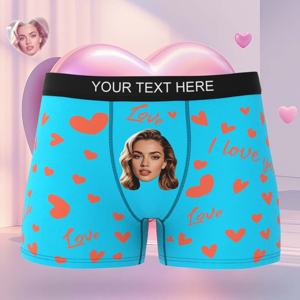 Custom Men's Face Boxer Underwear Personalized Boxer Briefs with Heart Pattern Special Present for Valentine's Day