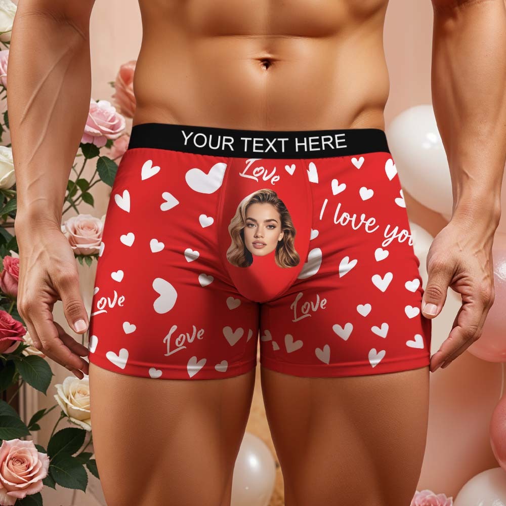 Custom Men's Face Boxer Underwear Personalized Boxer Briefs with Heart Pattern Special Present for Valentine's Day