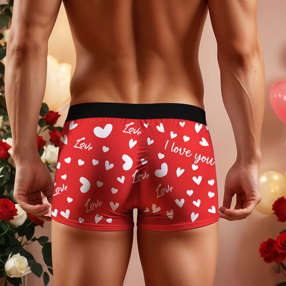 Custom Men's Face Boxer Underwear Personalized Boxer Briefs with Heart Pattern Special Present for Valentine's Day