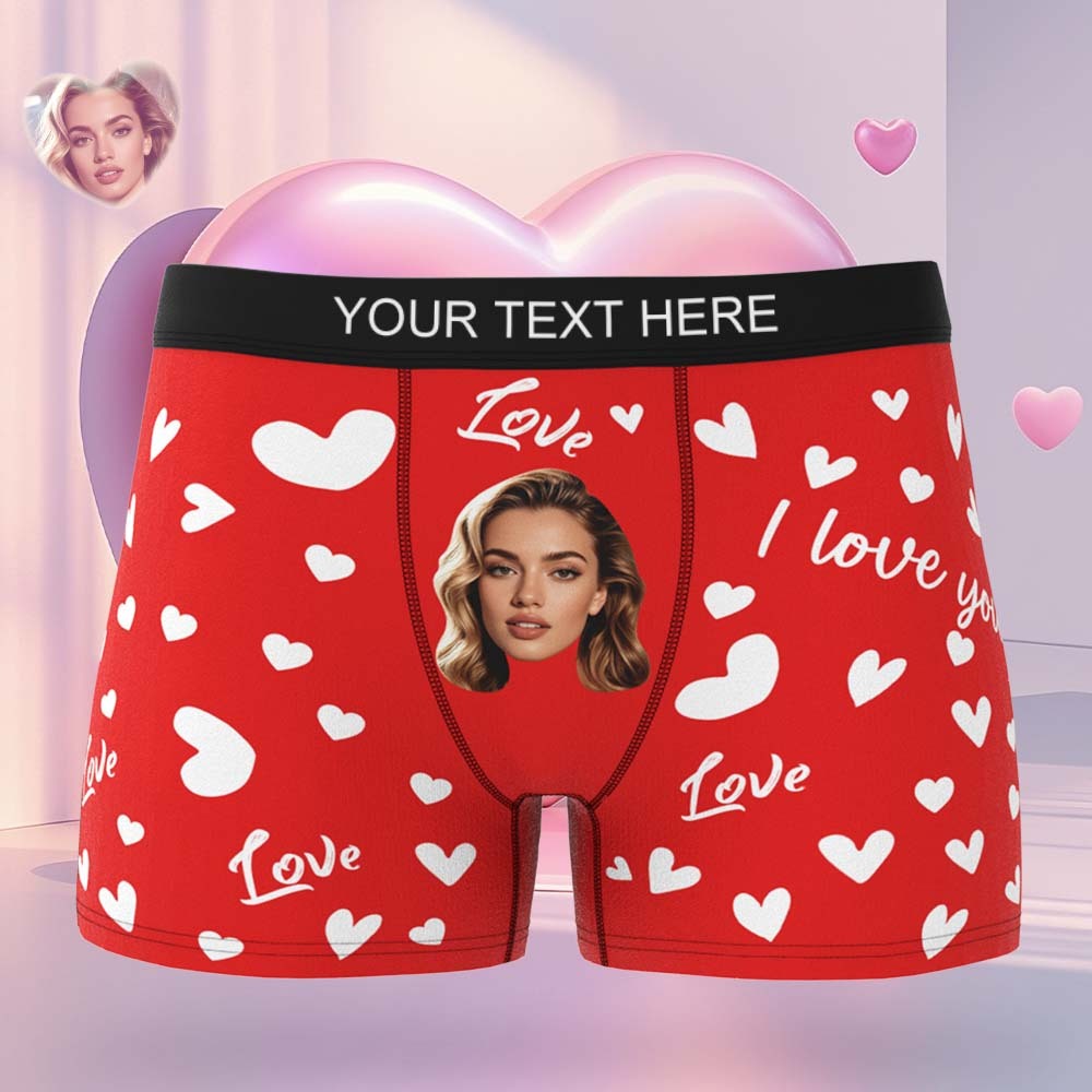 Custom Men's Face Boxer Underwear Personalized Boxer Briefs with Heart Pattern Special Present for Valentine's Day