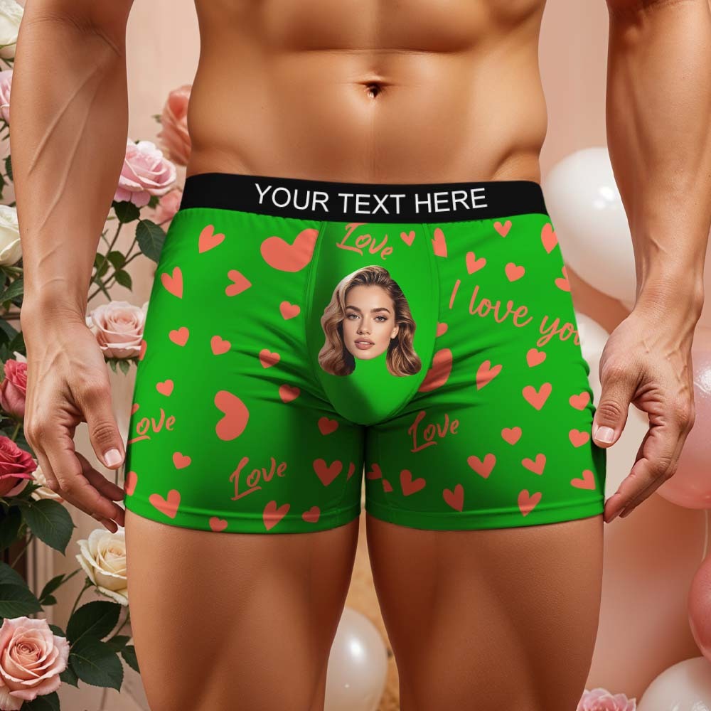 Custom Men's Face Boxer Underwear Personalized Boxer Briefs with Heart Pattern Special Present for Valentine's Day
