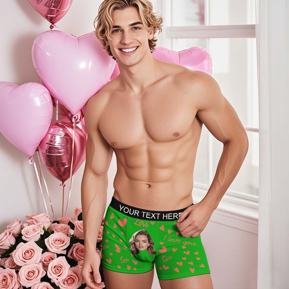 Custom Men's Face Boxer Underwear Personalized Boxer Briefs with Heart Pattern Special Present for Valentine's Day