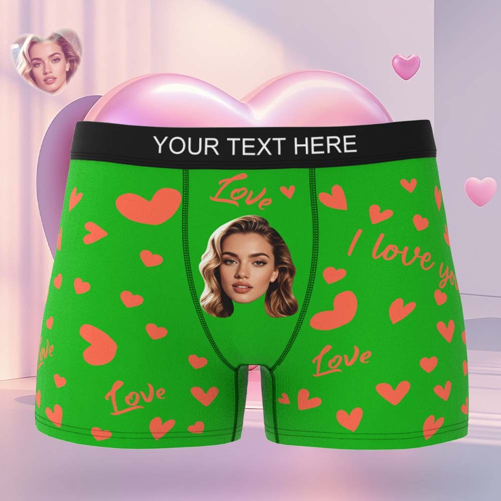 Custom Men's Face Boxer Underwear Personalized Boxer Briefs with Heart Pattern Special Present for Valentine's Day