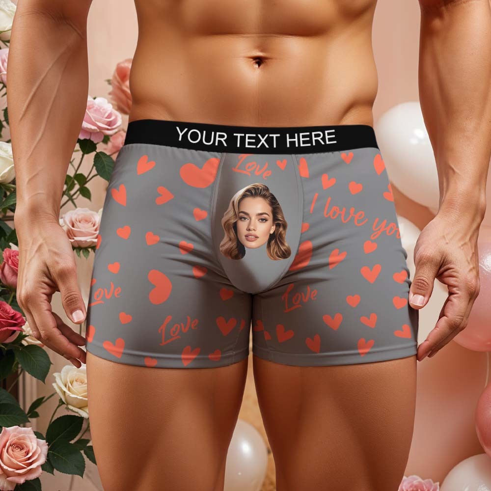 Custom Men's Face Boxer Underwear Personalized Boxer Briefs with Heart Pattern Special Present for Valentine's Day