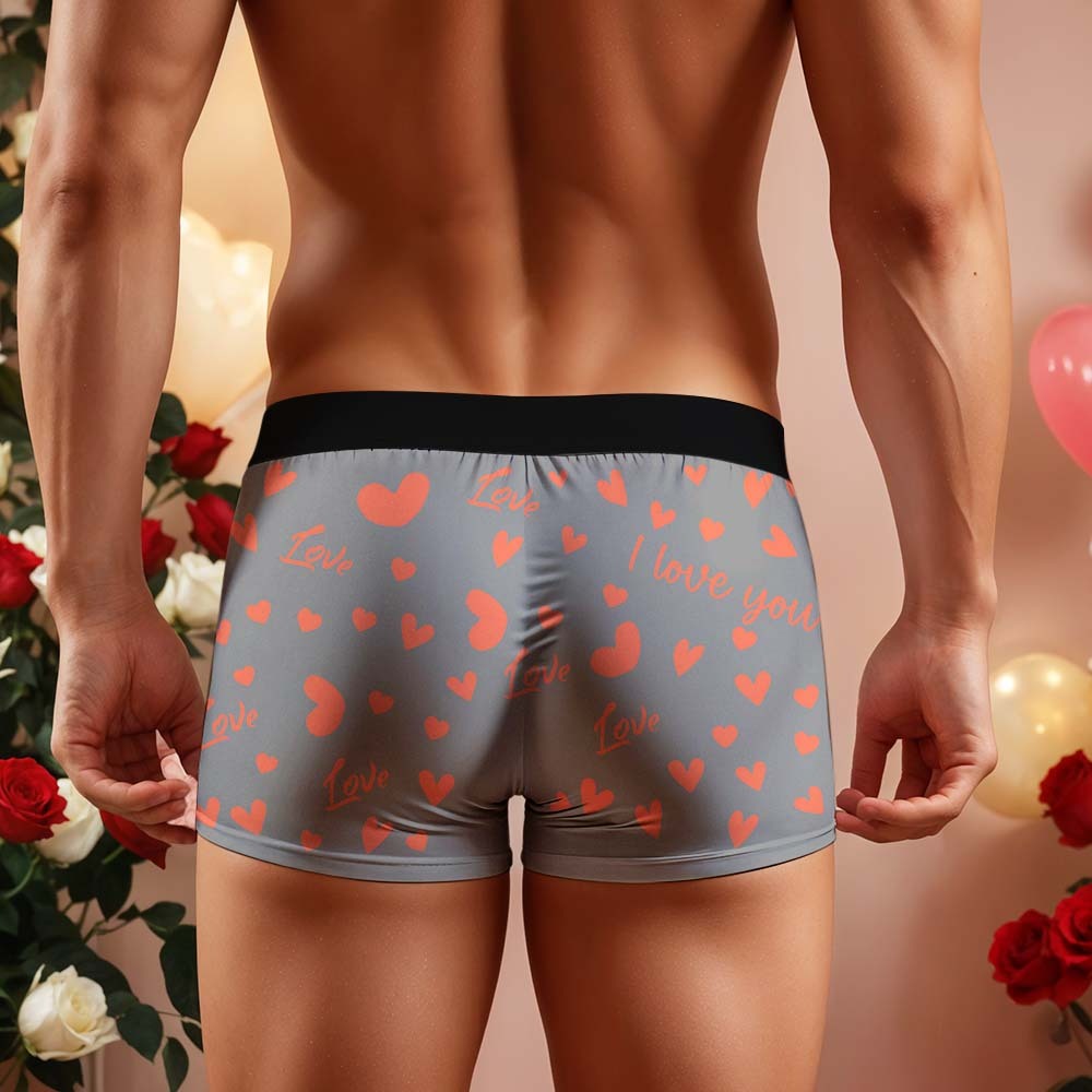 Custom Men's Face Boxer Underwear Personalized Boxer Briefs with Heart Pattern Special Present for Valentine's Day