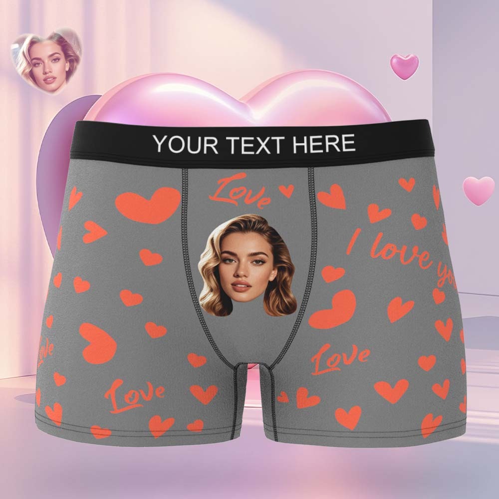 Custom Men's Face Boxer Underwear Personalized Boxer Briefs with Heart Pattern Special Present for Valentine's Day