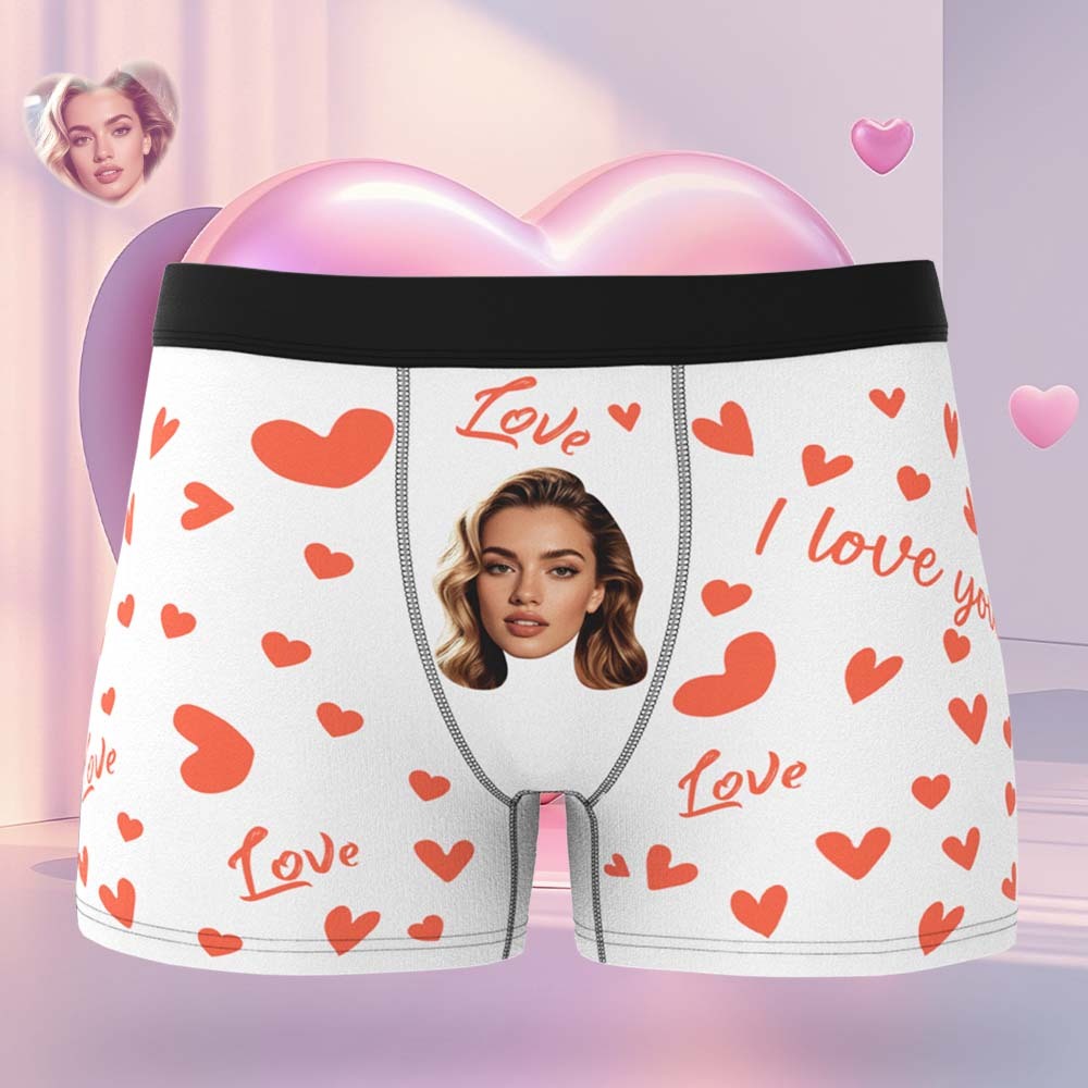 Custom Men's Face Boxer Underwear Personalized Boxer Briefs with Heart Pattern Special Present for Valentine's Day