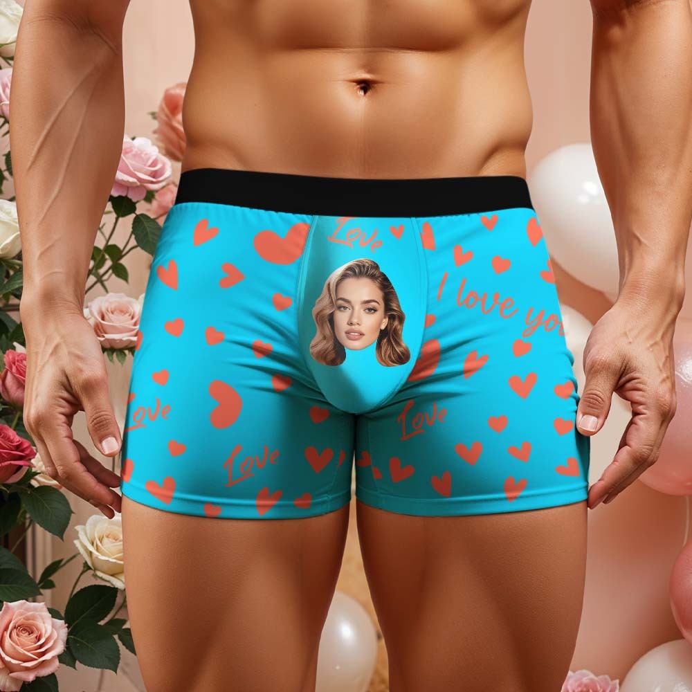 Custom Men's Face Boxer Underwear Personalized Boxer Briefs with Heart Pattern Special Present for Valentine's Day