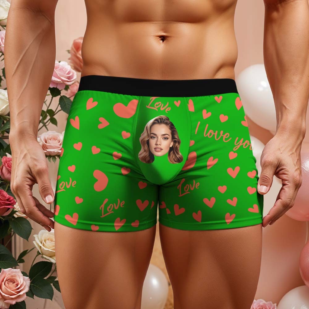 Custom Men's Face Boxer Underwear Personalized Boxer Briefs with Heart Pattern Special Present for Valentine's Day
