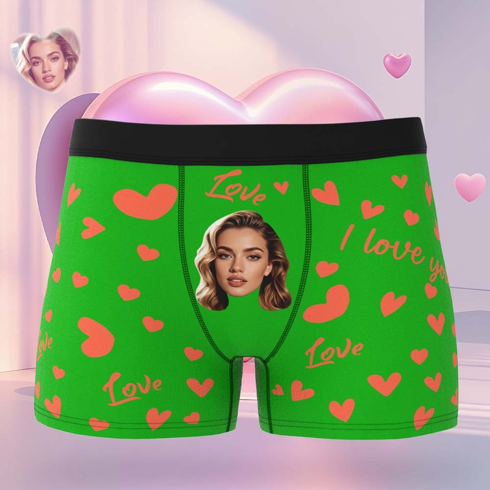 Custom Men's Face Boxer Underwear Personalized Boxer Briefs with Heart Pattern Special Present for Valentine's Day