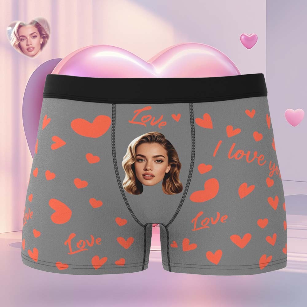 Custom Men's Face Boxer Underwear Personalized Boxer Briefs with Heart Pattern Special Present for Valentine's Day
