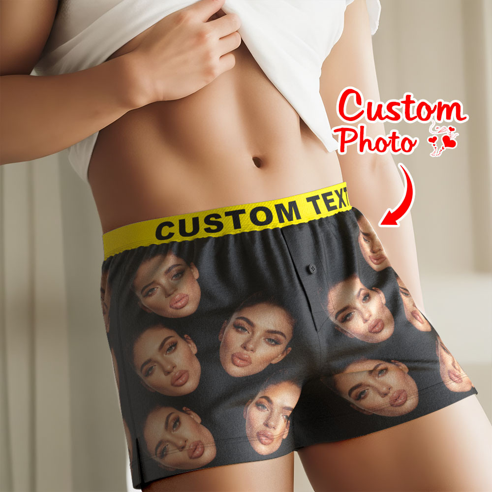 Custom Big Face Boxer Shorts with Personalized Text on the Waistband Personalized Casual Underwear for Him