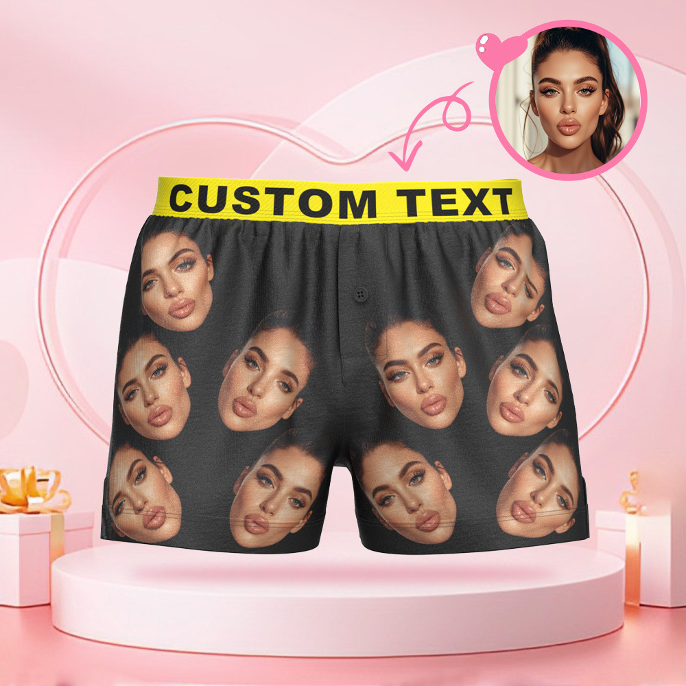 Custom Big Face Boxer Shorts with Personalized Text on the Waistband Personalized Casual Underwear for Him