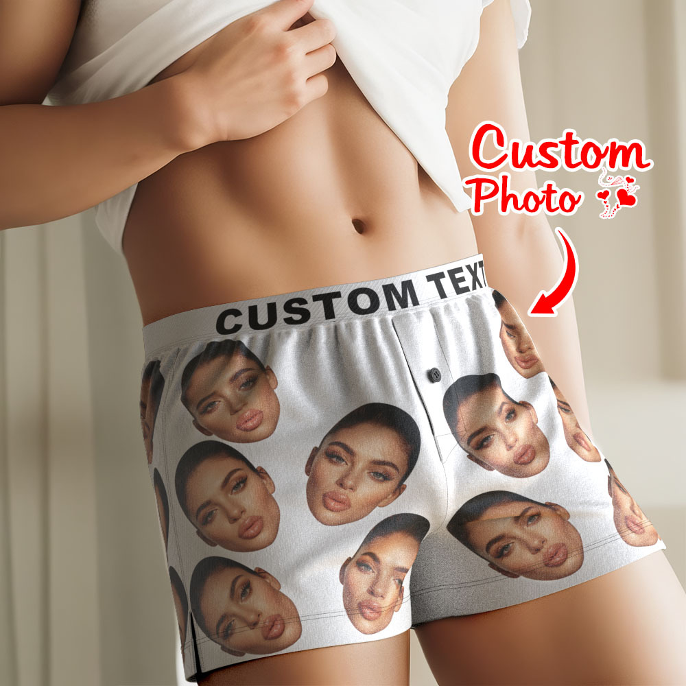 Custom Big Face Boxer Shorts with Personalized Text on the Waistband Personalized Casual Underwear for Him